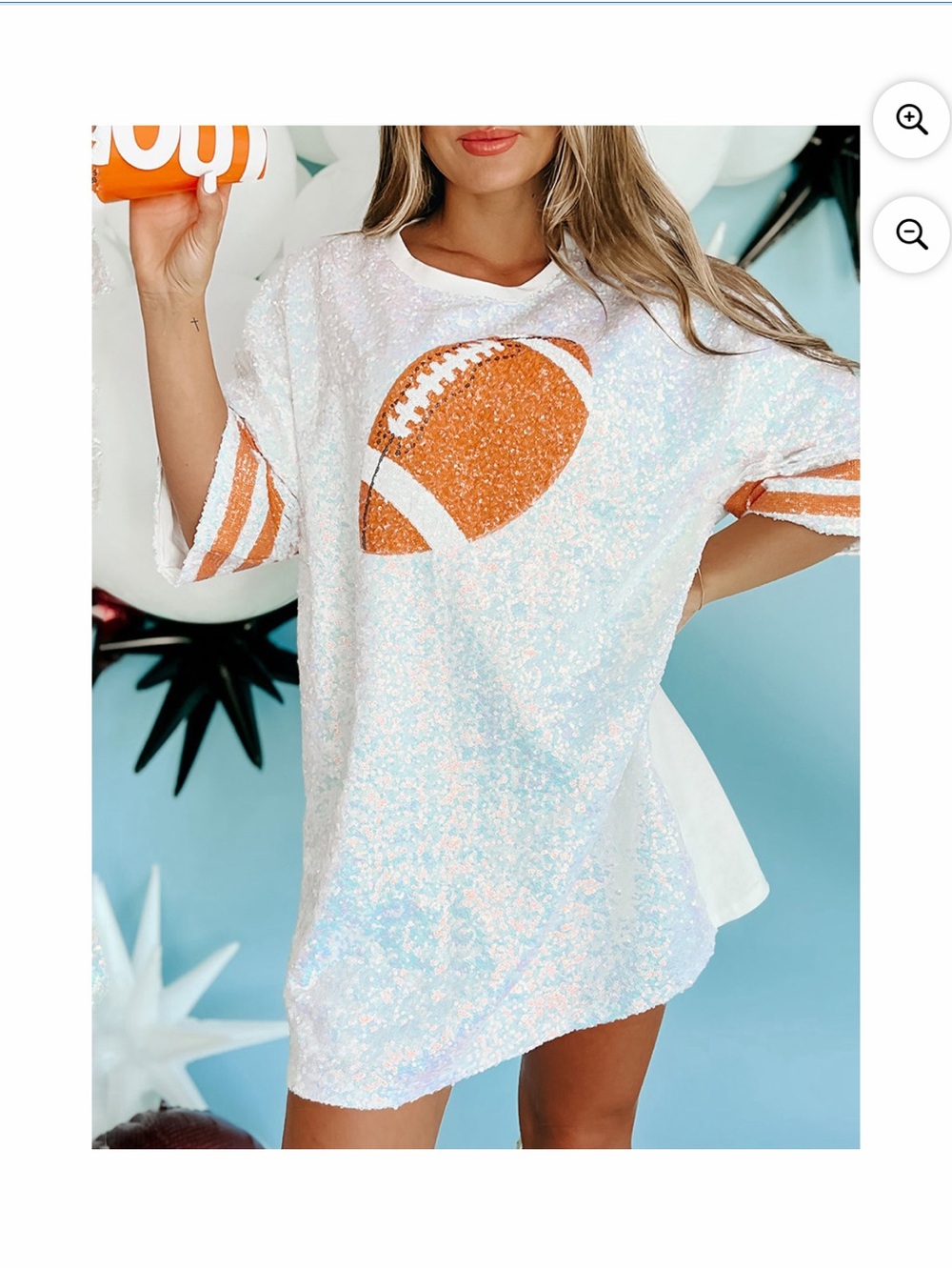 Orange/White Sequin Football Jersey Tee Dress - L